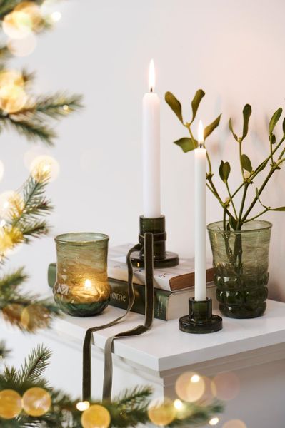 Hovedbilde Lysestake i grønt glass - 1,3 cm lys