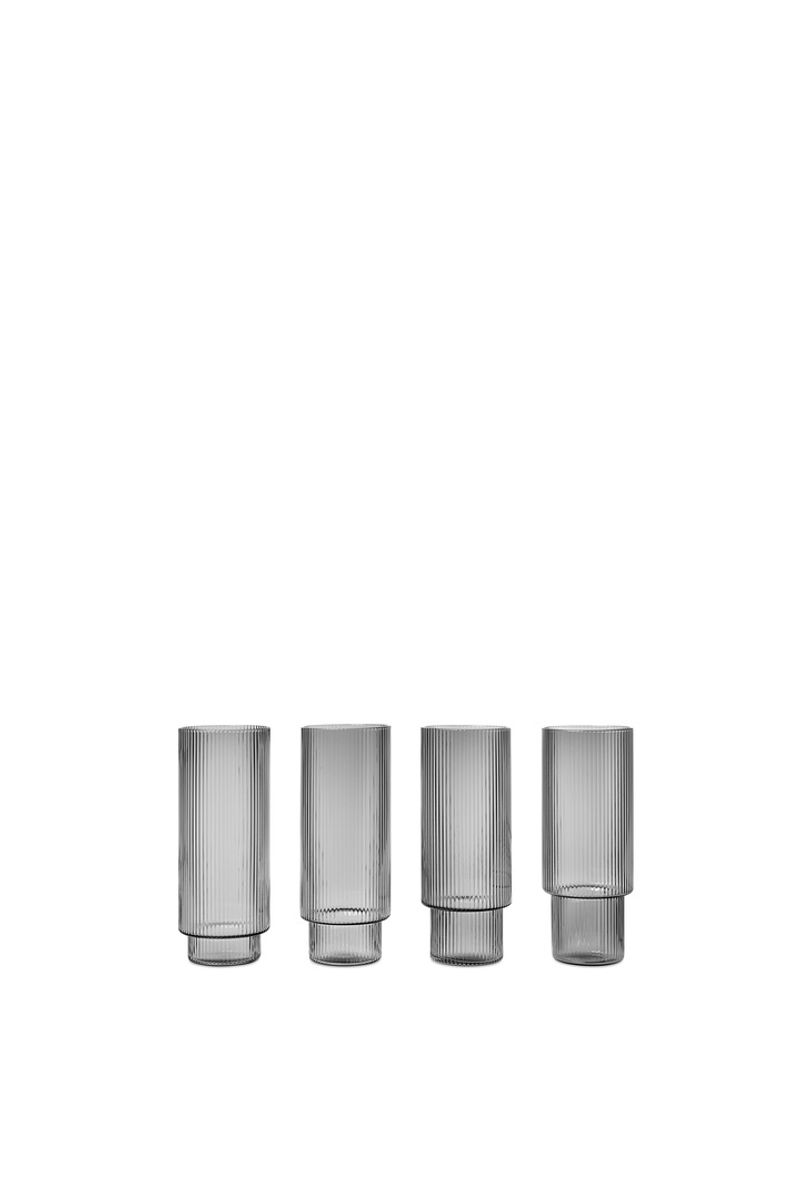 Ripple Long Drink Glass - 4 stk - Smoked Grey